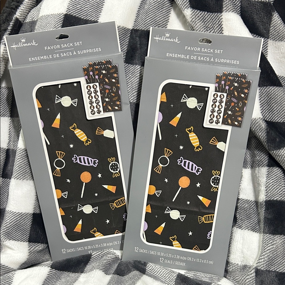 🩶5/$30 Hallmark Halloween Favor Paper Sacks - Black and Orange Candy Design NEW